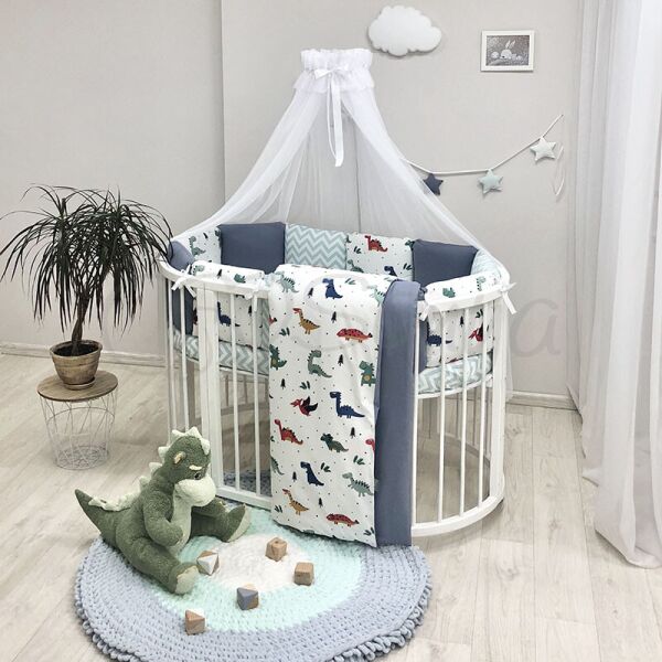 

Постельный комплект в овальную кроватку без балдахина (6 пр.) Baby Design Dino синий