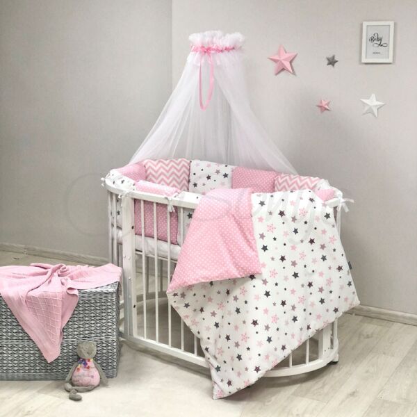 

Комплект постельного в овальную кроватку с балдахином (7 пр.) Baby Design Stars розовый