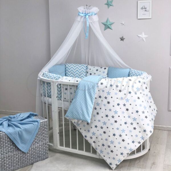

Постельный комплект в овальную кроватку без балдахина (6 пр.) Baby Design Stars серо-голубой