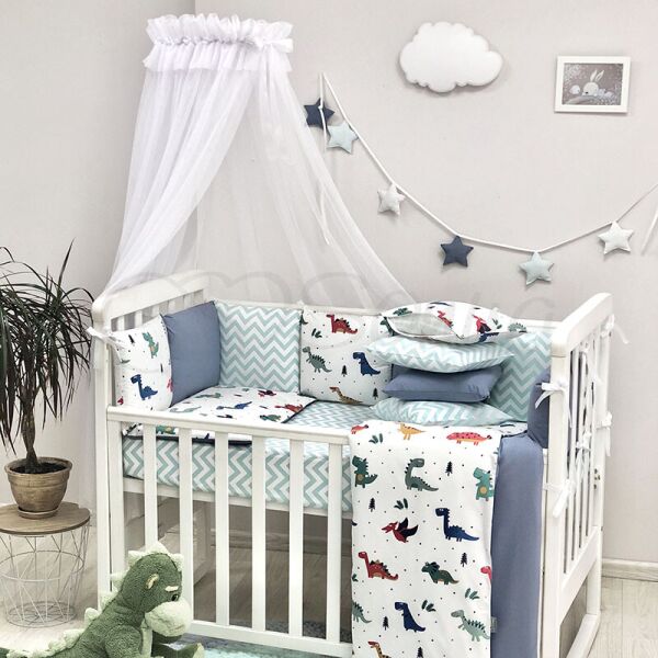 

Постельный комплект в детскую кроватку без балдахина (6 пр.) Baby Design Dino синий
