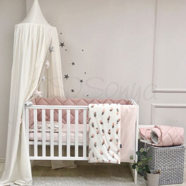 

Постельный комплект в детскую кроватку без балдахина (6 пр.) Baby Mix перо пудра