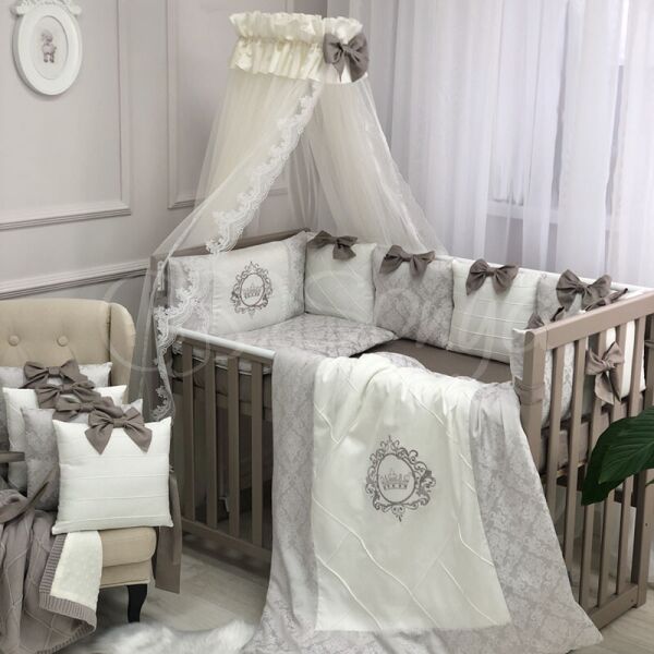 

Постельный комплект в детскую кроватку с балдахином (7 пр.) Elegance какао