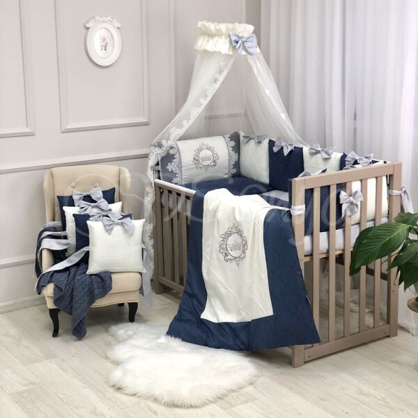 

Постельный комплект в детскую кроватку с балдахином (7 пр.) Elegance синий