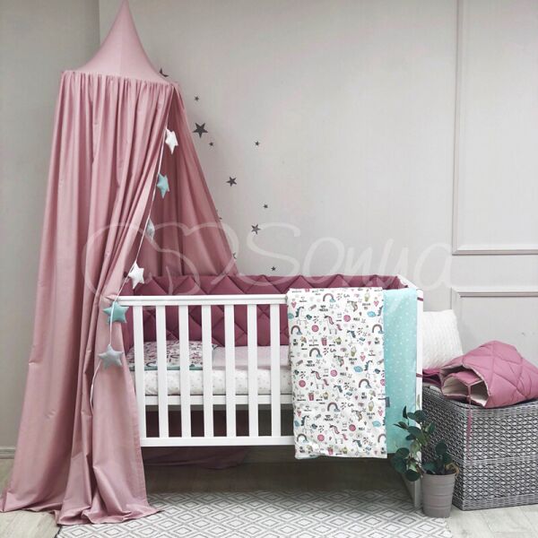 

Постельный комплект в детскую кроватку с балдахином (7 пр.) Baby Mix Единорог цветной