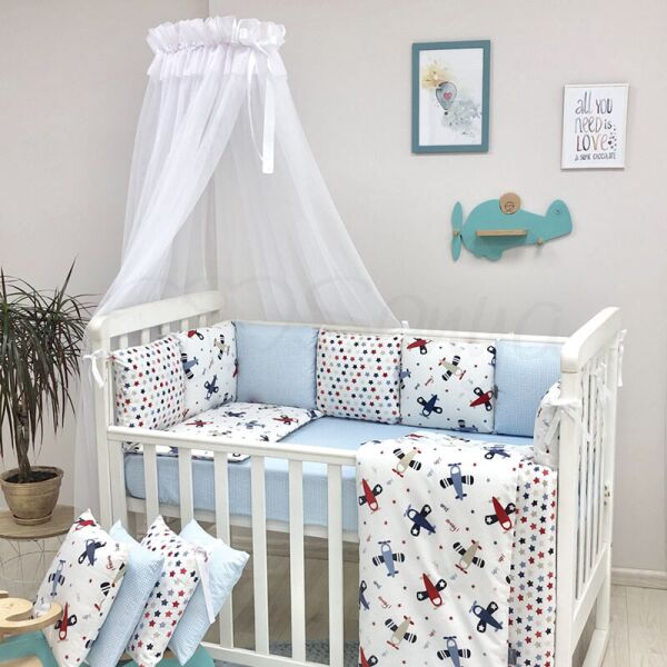 

Постельный комплект в детскую кроватку с балдахином (7 пр.) Baby Design Аэроплан
