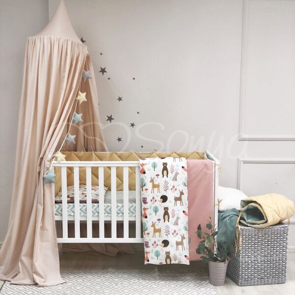 

Постельный комплект в детскую кроватку с балдахином (7 пр.) Baby Mix Лесные звери