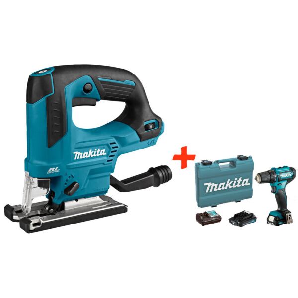

Аккумуляторный лобзик Makita JV103DZ + акк шуруповерт DF333DWAE + 2 акб 12 V 2 Ah + з/у + кейс