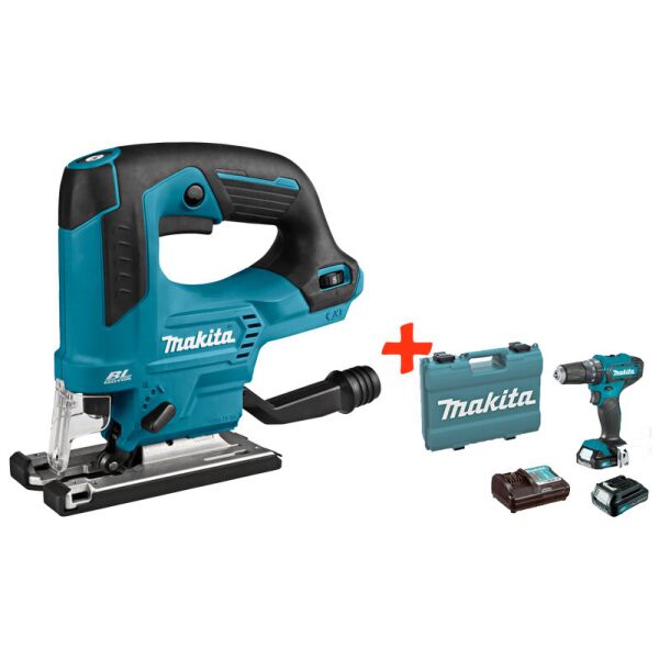 

Аккумуляторный лобзик Makita JV103DZ + акк шуруповерт HP333DWYE + 2 акб 12 V 1.5 Ah + з/у + кейс