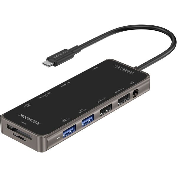 

USB-C хаб 11-в-1 Promate PrimeHub-Pro USB-C PD/HDMI/VGA/2xUSB 3.0/2xUSB 2.0/RJ45/SD/MicroSD/AUX 3.5 мм