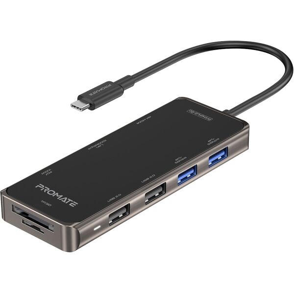 

USB-C хаб 9-в-1 Promate PrimeHub-Go USB-C PD/HDMI/2xUSB 3.0/2xUSB 2.0/RJ45/SD/MicroSD