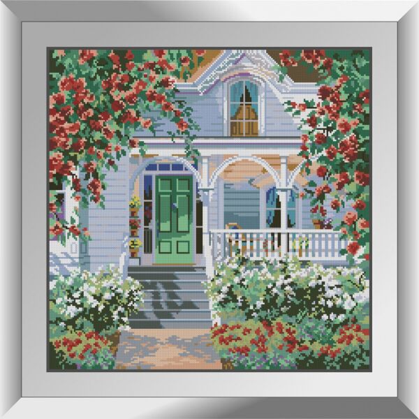 

31151 Коттедж в красных розах. Dream Art. Набор алмазной живописи (квадратные, полная)