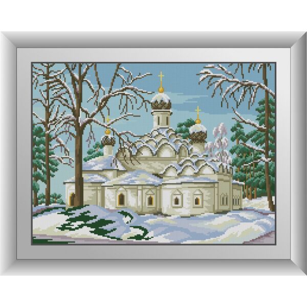 

30992 Храм в зимнем лесу. Dream Art. Набор алмазной живописи (квадратные, полная)