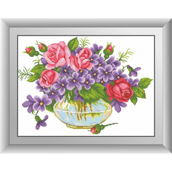 

30539 Фиалки с розами. Dream Art. Набор алмазной живописи (квадратные, полная)