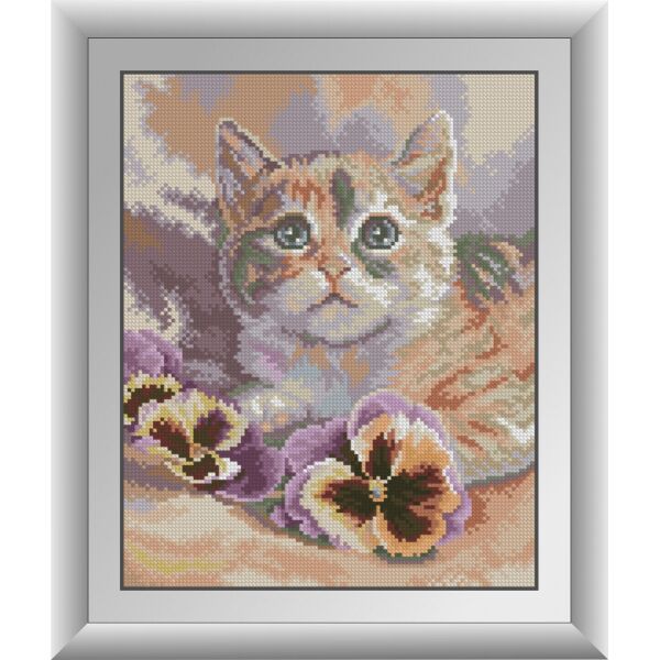 

31012 Котенок с фиалками. Dream Art. Набор алмазной живописи (квадратные, полная)