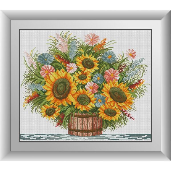 

30944 Корзина подсолнухов. Dream Art. Набор алмазной живописи (квадратные, полная)