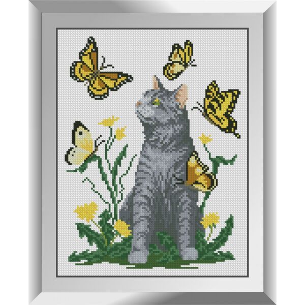 

31629 Кот с бабочками. Dream Art. Набор алмазной живописи (квадратные, полная)