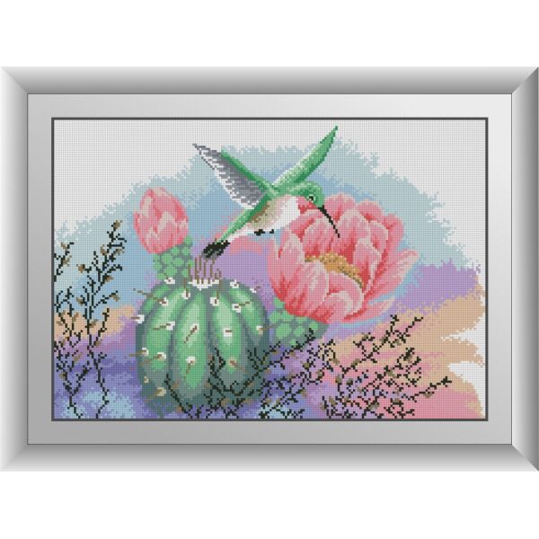 

30489 Колибри и кактус. Dream Art. Набор алмазной живописи (квадратные, полная)