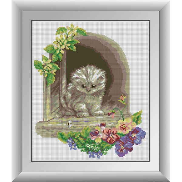 

30967 Котенок в окне. Dream Art. Набор алмазной живописи (квадратные, полная)