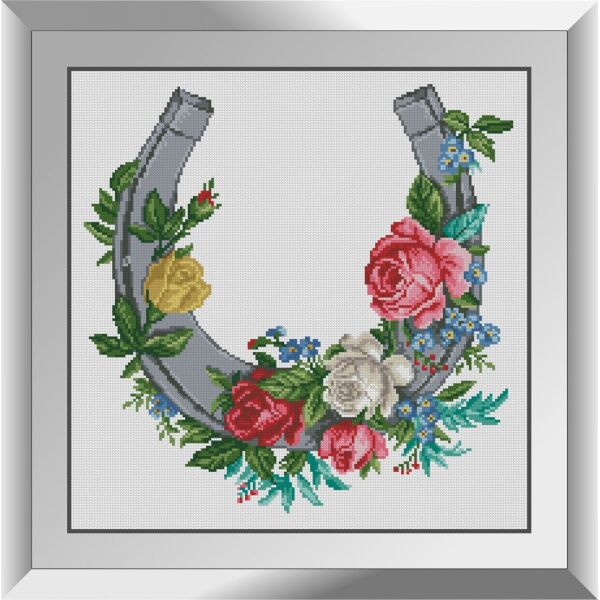 

31583 Подкова с цветами. Dream Art. Набор алмазной живописи (квадратные, полная)