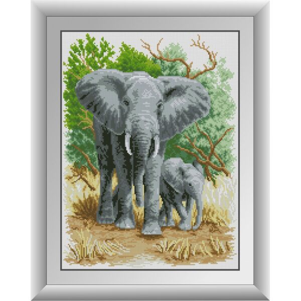 

30538 Слонёнок с мамой. Dream Art. Набор алмазной живописи (квадратные, полная)