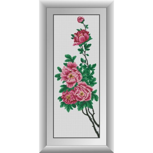 

30757 Веточка пионов. Dream Art. Набор алмазной живописи (квадратные, полная)