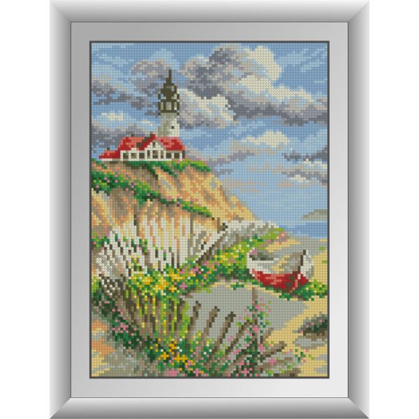 

30550 Лодка у маяка. Dream Art. Набор алмазной живописи (квадратные, полная)