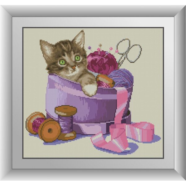 

30414 Котенок в рукодельной коробочке. Dream Art. Набор алмазной живописи (квадратные, полная)