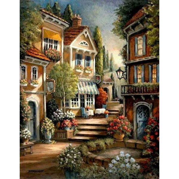 

Алмазная мозаика - Цветущий дворик 40x50 см