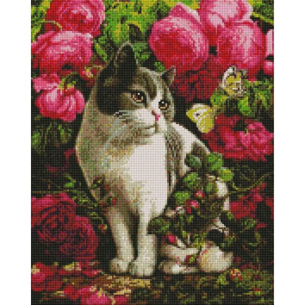 

Алмазная мозаика - Кот в цветах 40x50 см