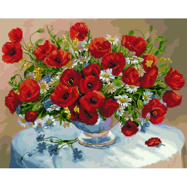 

Алмазная картина-раскраска - Ромашки и маки 40x50 см