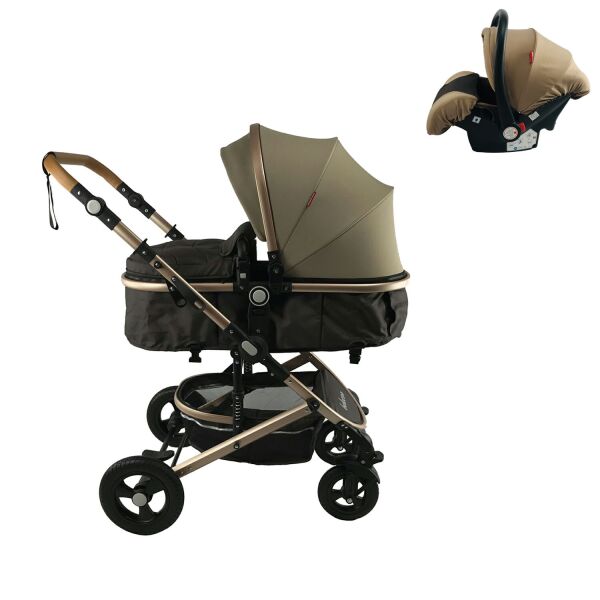 

Коляска 3в1 Belecoo 530D Бежевая с Зонтом черным