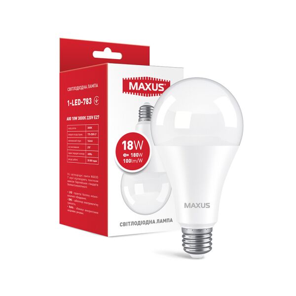 

Лампа светодиодная MAXUS 1-LED-783 A80 18W 3000K 220V E27