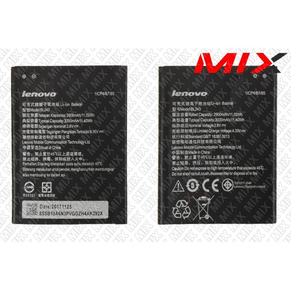 

Батарея для LENOVO BL243 LENOVO A7000, K3 Note (K50-T5) Li-ion 3.8V 3000mAh 7919000 Original