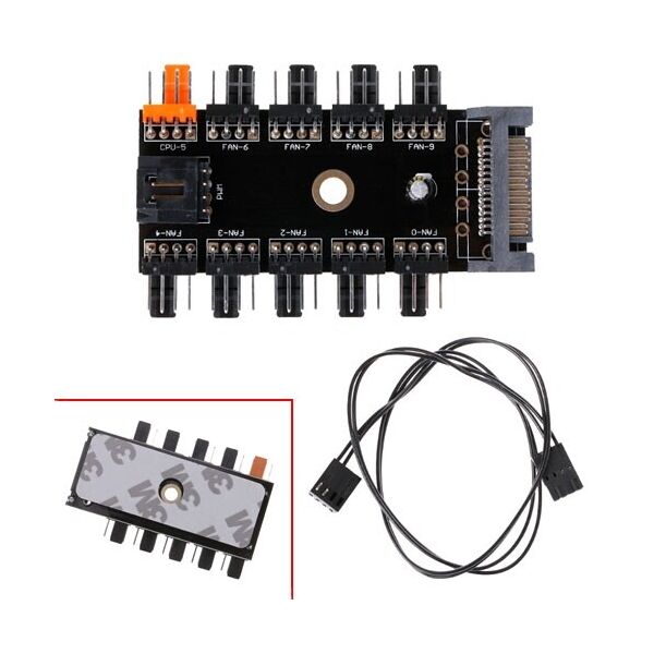 

Хаб сплиттер для питания 10 вентиляторов 12В 4pin PWM от Sata, майнинг