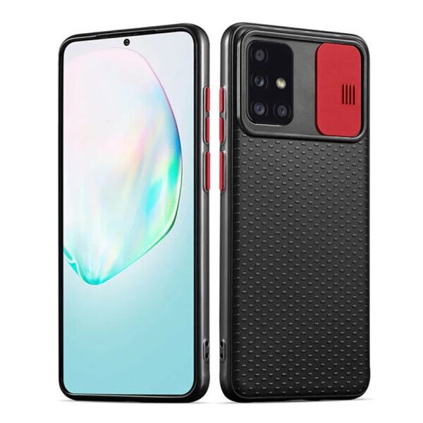 

Силиконовый чехол Camshield Black со шторкой защищающей камеру для Samsung Galaxy A71 (Черный / Красный)