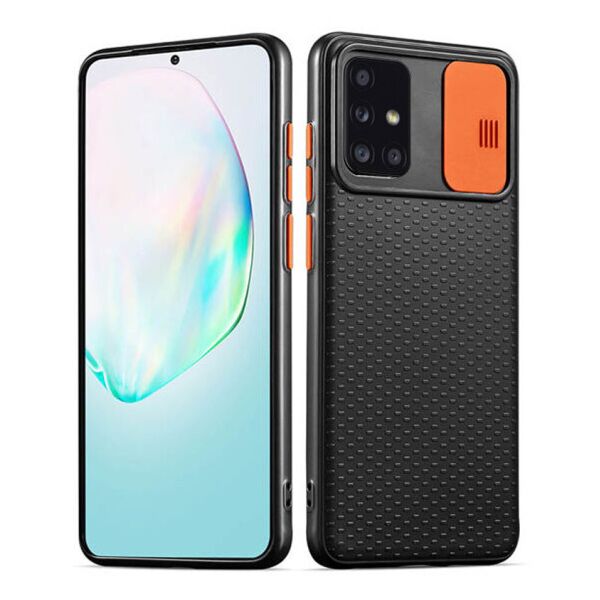 

Силиконовый чехол Camshield Black со шторкой защищающей камеру для Samsung Galaxy A51 (Черный / Оранжевый)