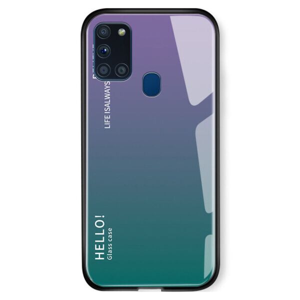 

TPU+Glass чехол Gradient HELLO для Samsung Galaxy A21s (SlateBlue / DarkCyan)