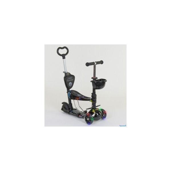 

Детский самокат-беговел Best Scooter 5 в 1 трёхколёсный с светящимися колёсами Молния, Черный (sa-22162)