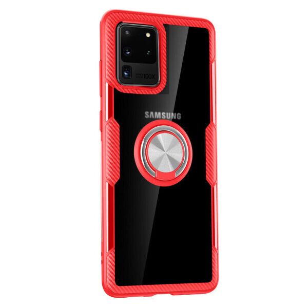 

Противоударный чехол Deen CrystalRing под магнитный держатель для Samsung Galaxy S20 Ultra (Прозрачный / Красный)