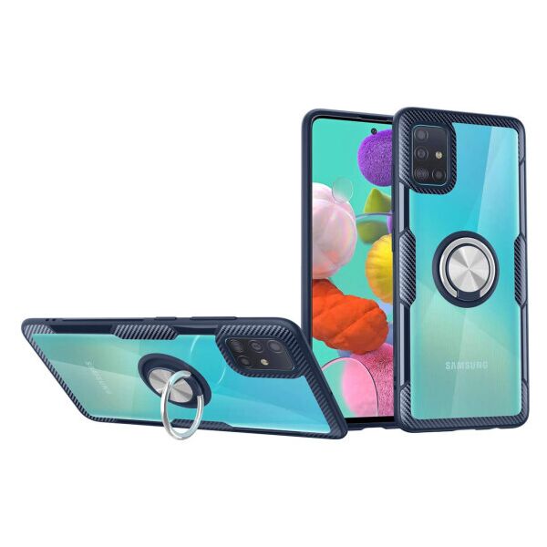 

Противоударный чехол Deen CrystalRing под магнитный держатель для Samsung Galaxy A51 (Прозрачный / Темно-синий)