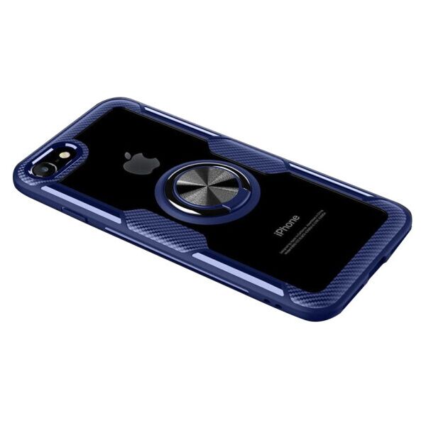 

Противоударный чехол Deen CrystalRing под магнитный держатель для Apple iPhone 7 / 8 / SE (2020) (Прозрачный / Синий)
