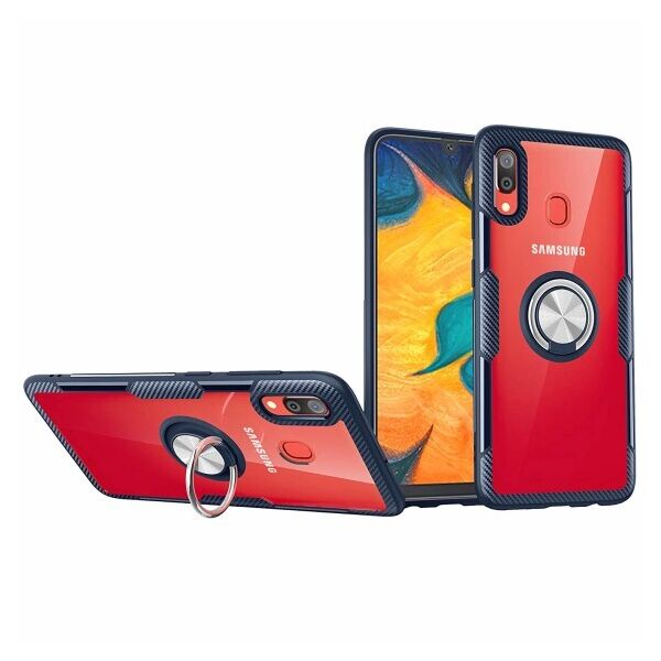 

TPU+PC чехол Deen CrystalRing под магнитный держатель для Samsung Galaxy A20 / A30 (Прозрачный / Темно-синий)