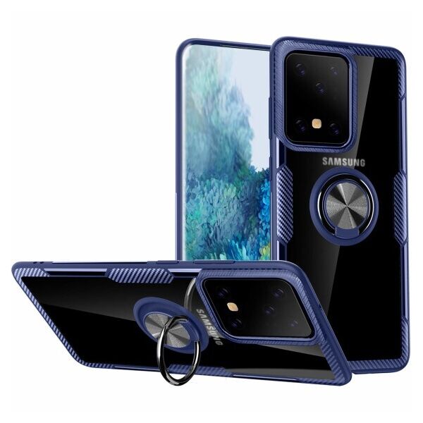 

TPU+PC чехол Deen CrystalRing под магнитный держатель для Samsung Galaxy S20 Ultra (Прозрачный / Синий)