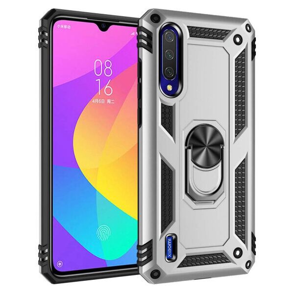 

Ударопрочный чехол Serge Ring магнитный держатель для Xiaomi Mi A3 (CC9e) (Серебряный)