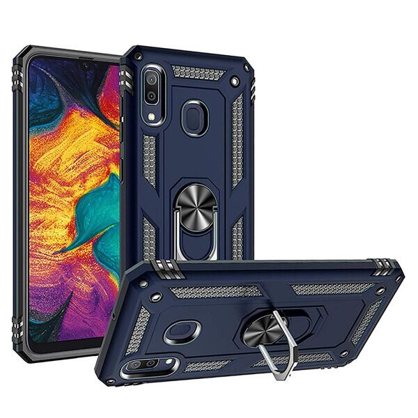 

Ударопрочный чехол Serge Ring магнитный держатель для Samsung Galaxy A20 / A30 (DarkBlue)
