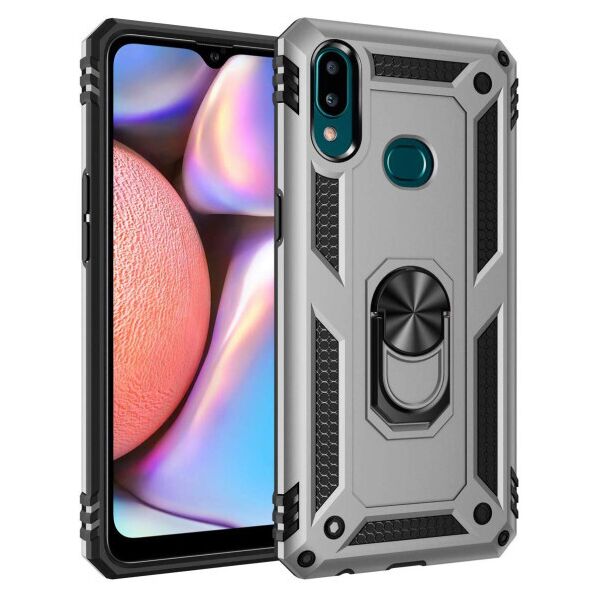 

Ударопрочный чехол Serge Ring магнитный держатель для Samsung Galaxy A10s (Серебряный)