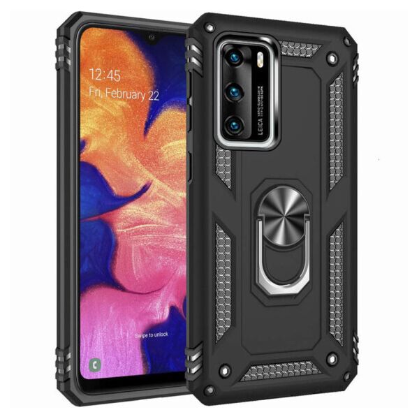 

Ударопрочный чехол Serge Ring магнитный держатель для Huawei P40 (Черный)