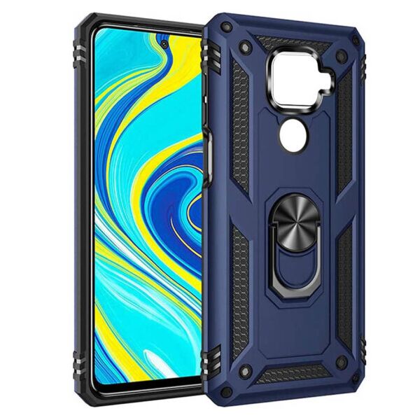 

Ударопрочный чехол Serge Ring магнитный держатель для Xiaomi Redmi Note 9 / Redmi 10X (Темно-синий)