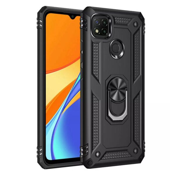

Ударопрочный чехол Serge Ring магнитный держатель для Xiaomi Redmi 9C (Черный)