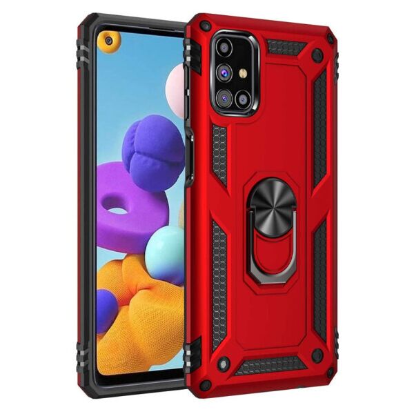 

Ударопрочный чехол Serge Ring магнитный держатель для Samsung Galaxy M31s (Красный)